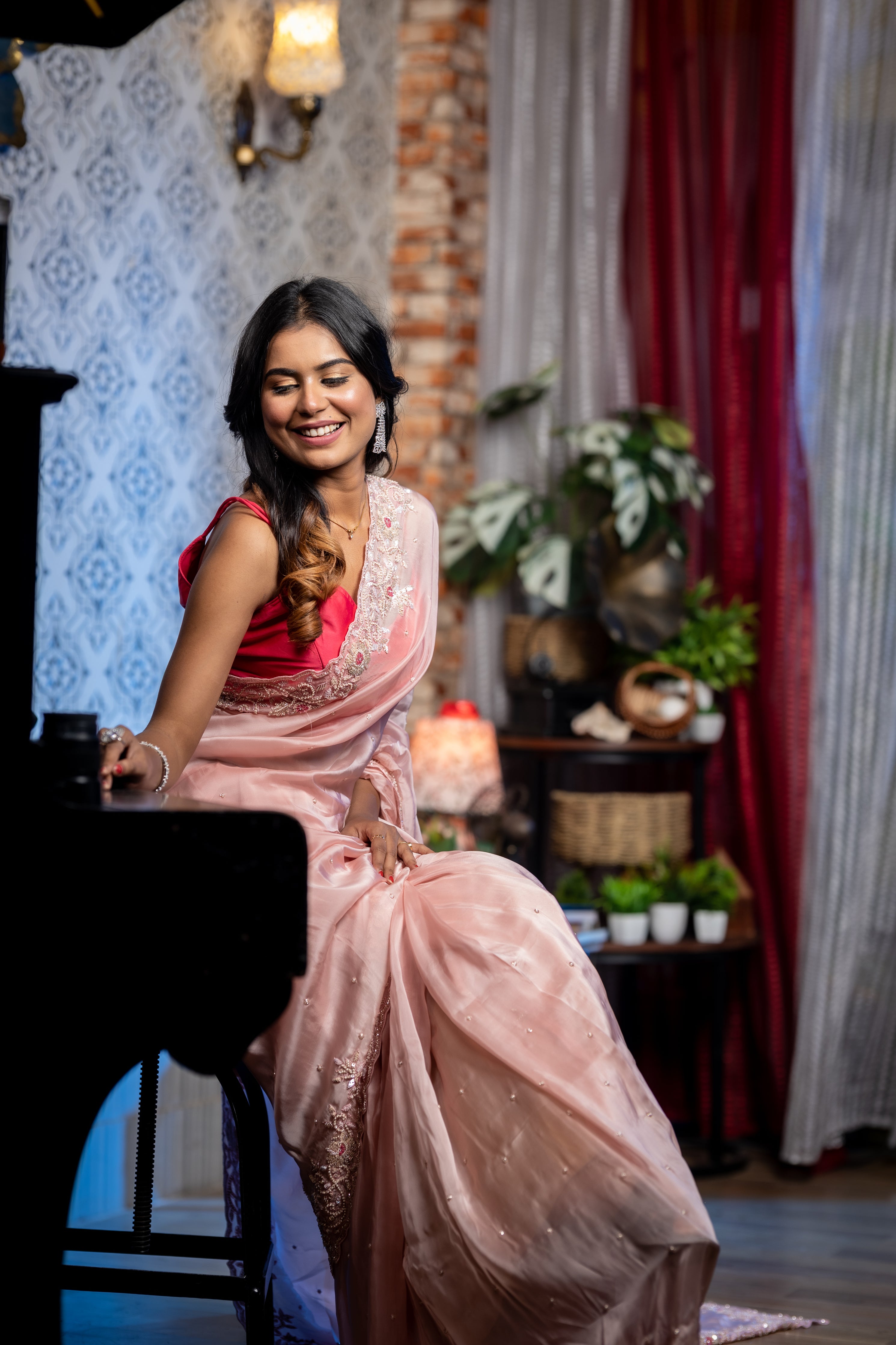 Saiyaara || Pastel Pink Soft Organza Fancy Saree with all over Moti & Cut-dana Handwork Buti and Floral Border with Hot Pink Sequins highlights