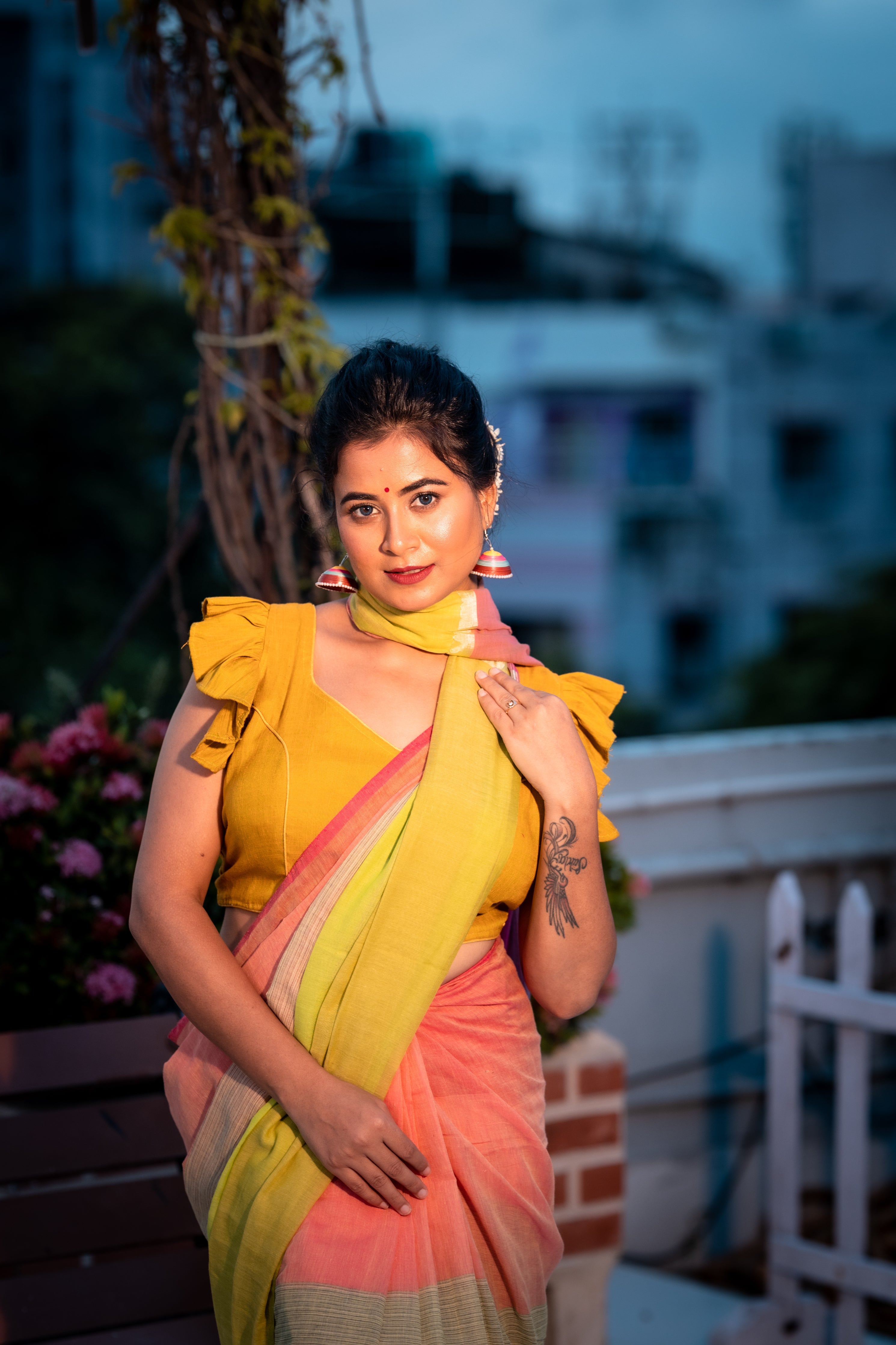 Colour Block || Multi-colour Mul Cotton Saree with all over 4D block Stripes & Silver Zari highlights Pallu